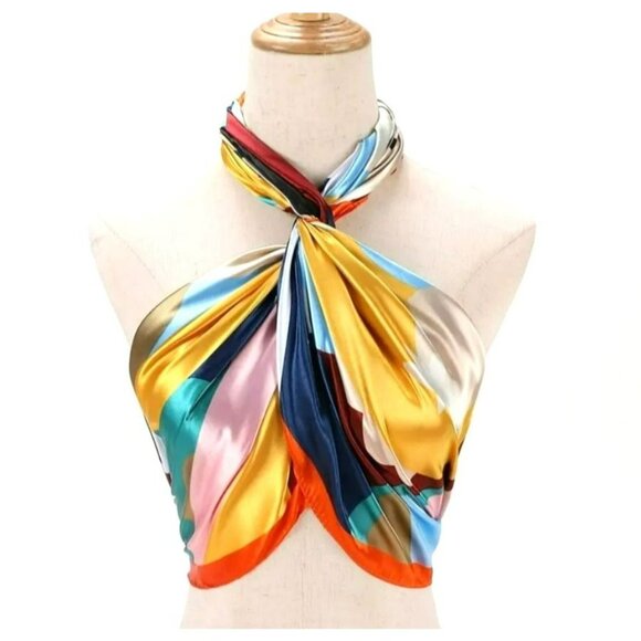 NWT - Flower Print Bandana Square Head Scarf (SKU 0054) - Picture 2 of 3